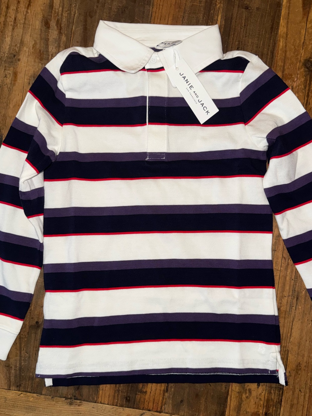 Janie and Jack Black, Purple, White & Red Striped Polo Rugby Shirt